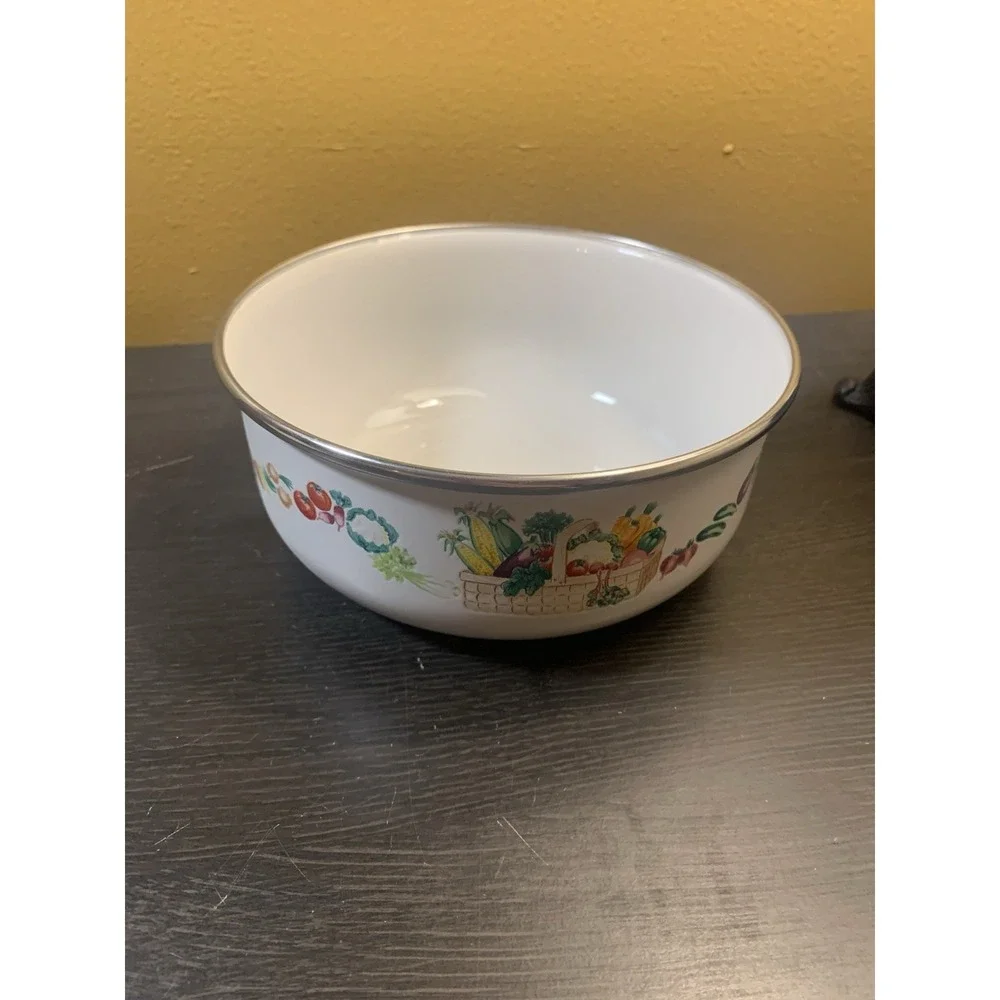Kobe‎ Kitchen Mixing Bowl Enamelware Fruit Basket Print Vintage 6 1/4